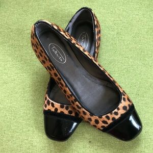 Talbots calf hair and patent driving moc